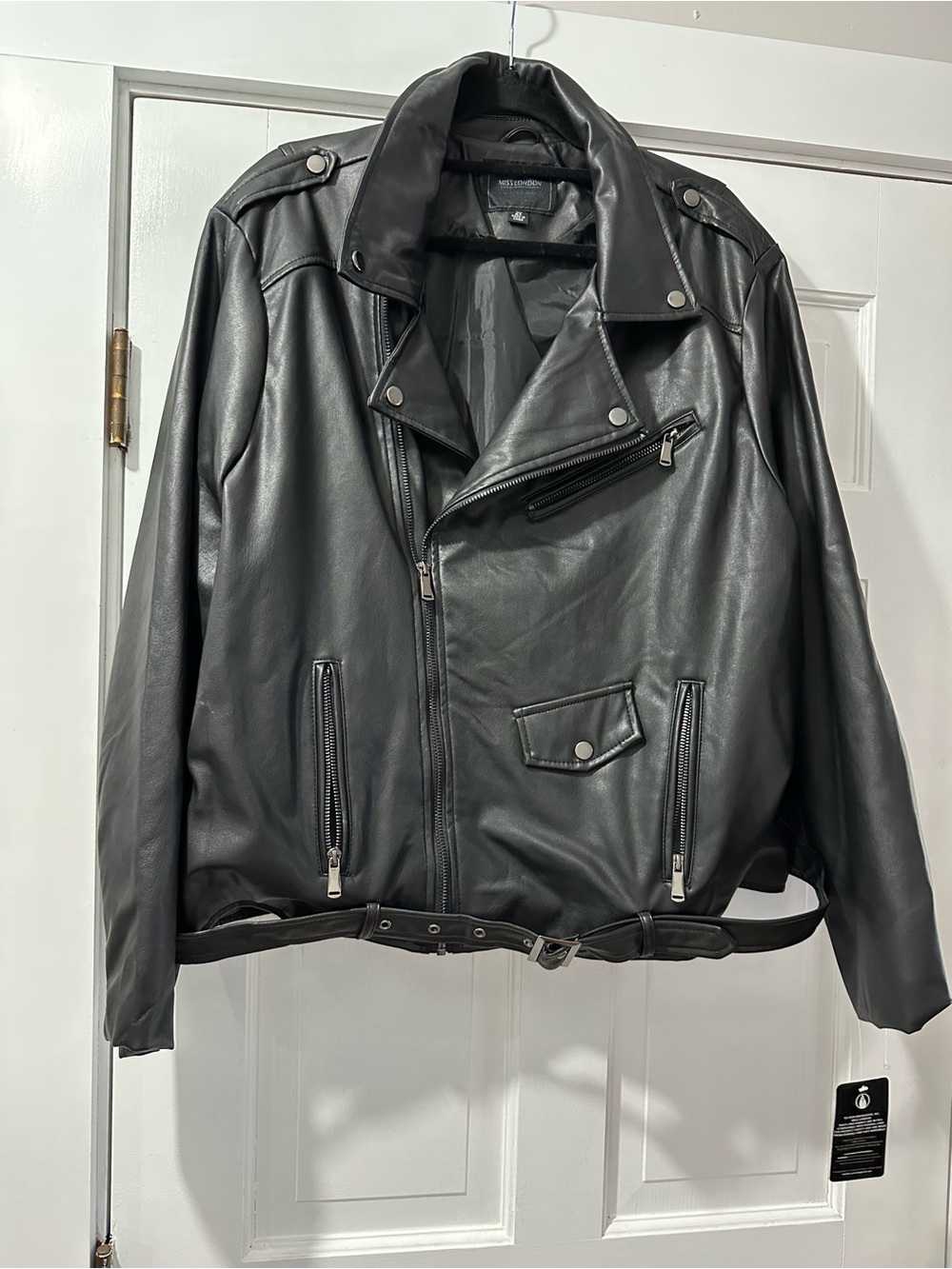 Miss London Black Faux Leather Bomber-Style Biker Jacket